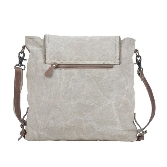 Myra Bag Handmade Certified  Shoulder Bag Upcycled Canvas & Cowhide Leat… - Picture 3 of 7